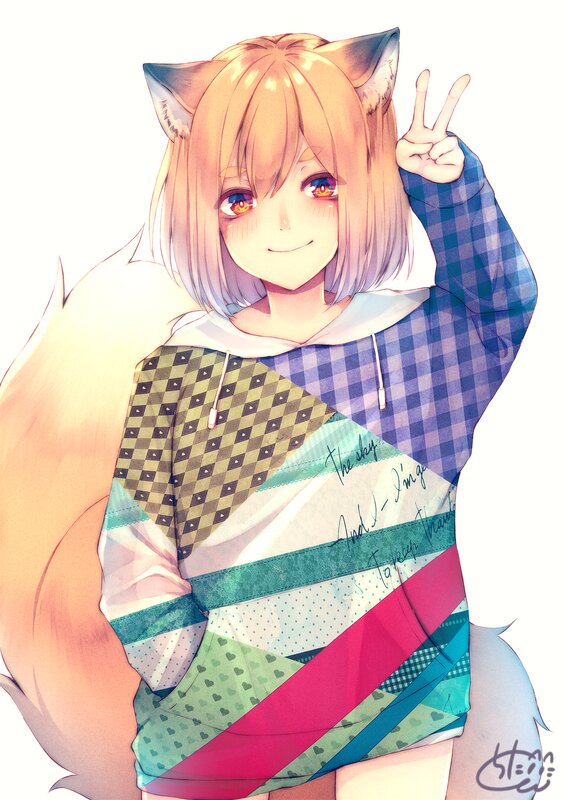 Fox-eared Girl — Blue, Cheerful