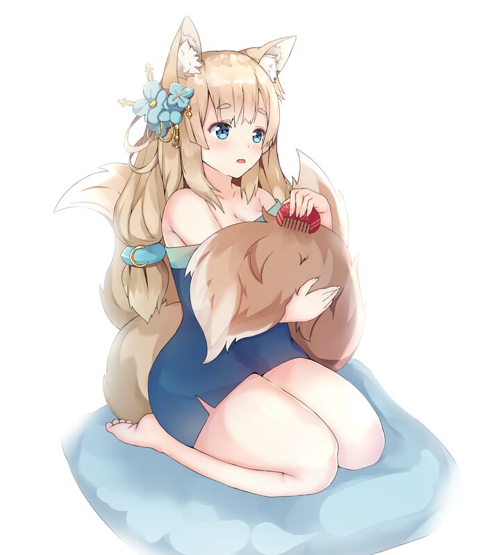 Fox-eared Girl Combing Tail