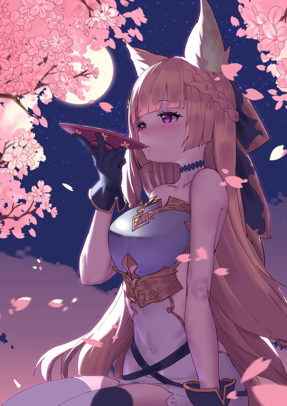 Fox-eared Girl Drinking — Pink, Serene