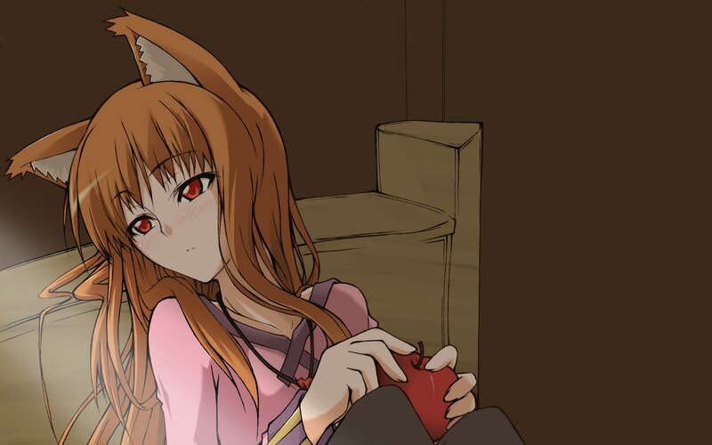 Fox-eared Girl Holding Apple — Brown