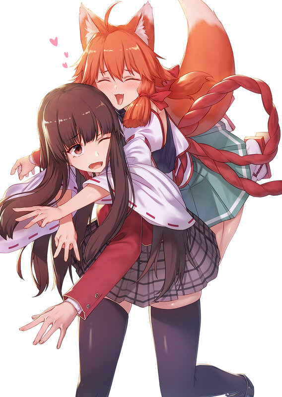 Fox-eared Girl Hugging Another