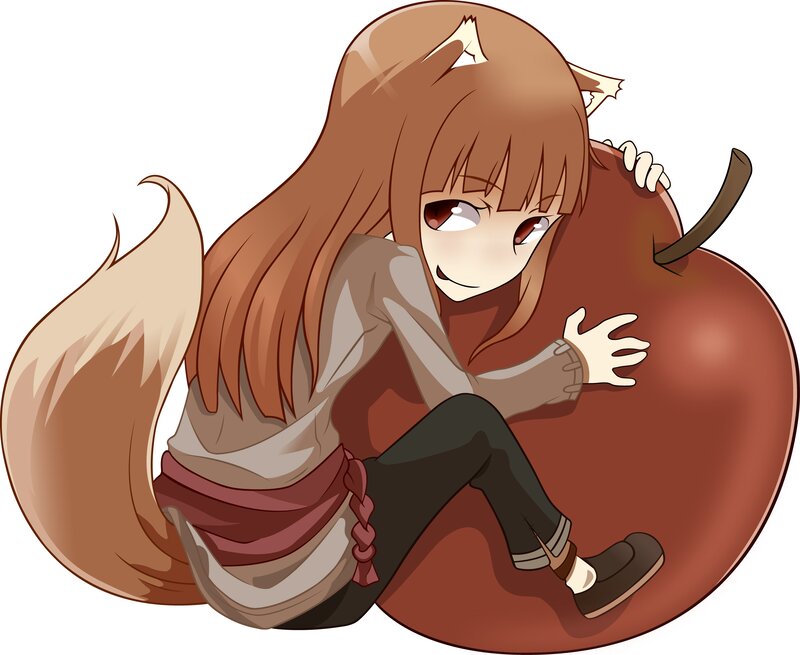 Fox-eared Girl Hugging Apple — Brown, Playful