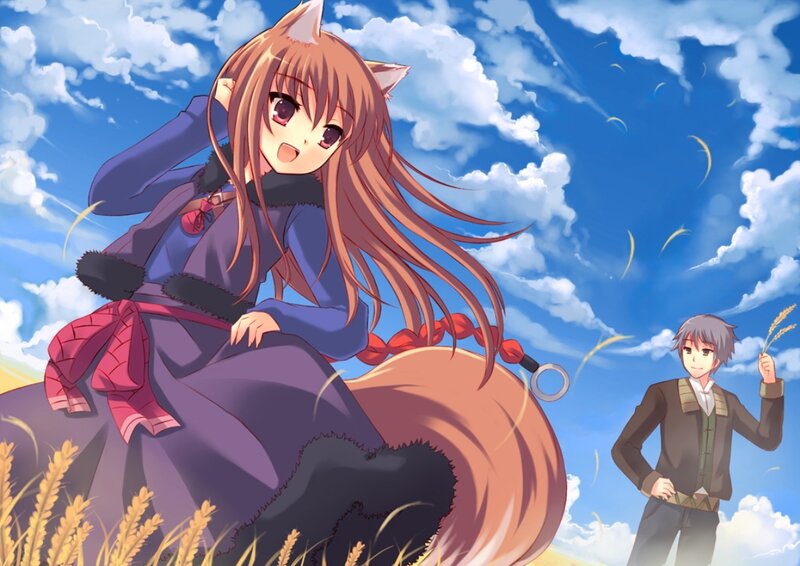 Fox-eared Girl in Field — Blue, Serene, Afternoon, Anime