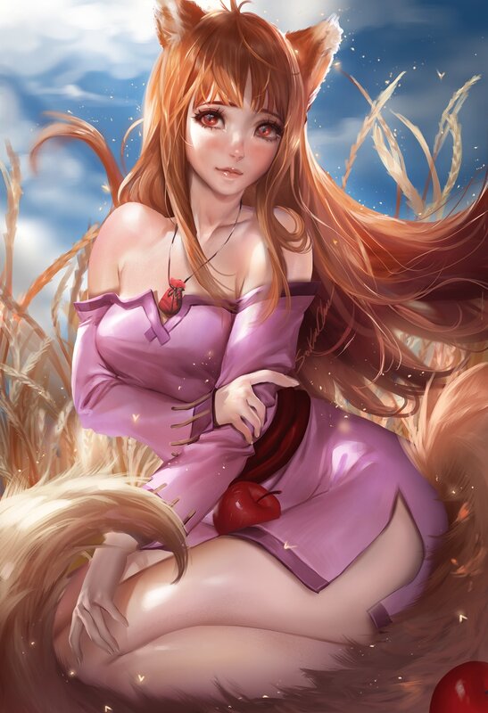 Fox-eared Girl in Field — Purple, Serene