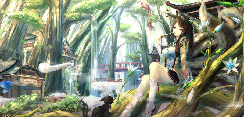 Fox-eared Girl in Forest — Green