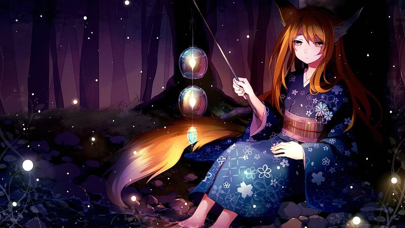 Fox-eared Girl in Forest — Purple, Serene