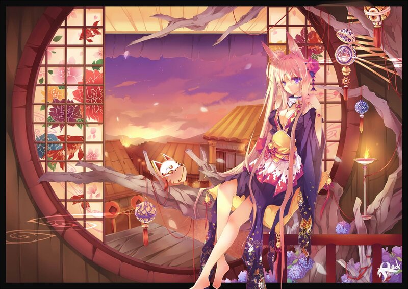 Fox-eared Girl in Kimono — Purple