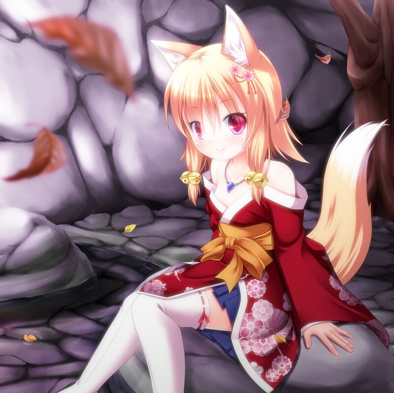 Fox-eared Girl in Kimono — Red