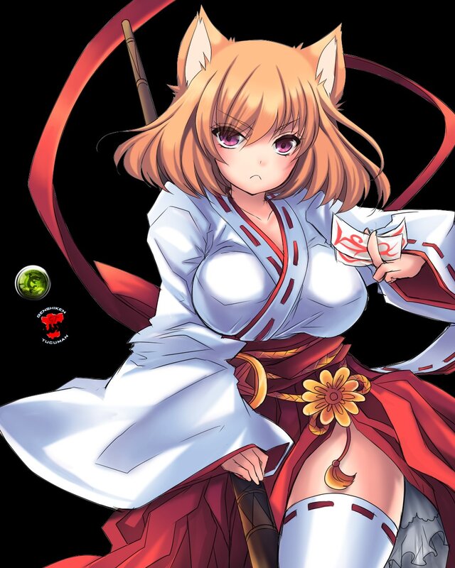 Fox-eared Girl in Kimono — White, Determined