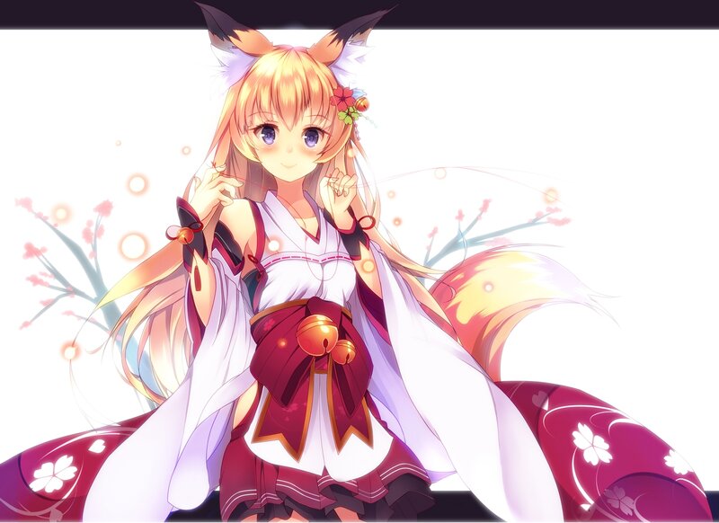 Fox-eared Girl in Kimono — White, Serene