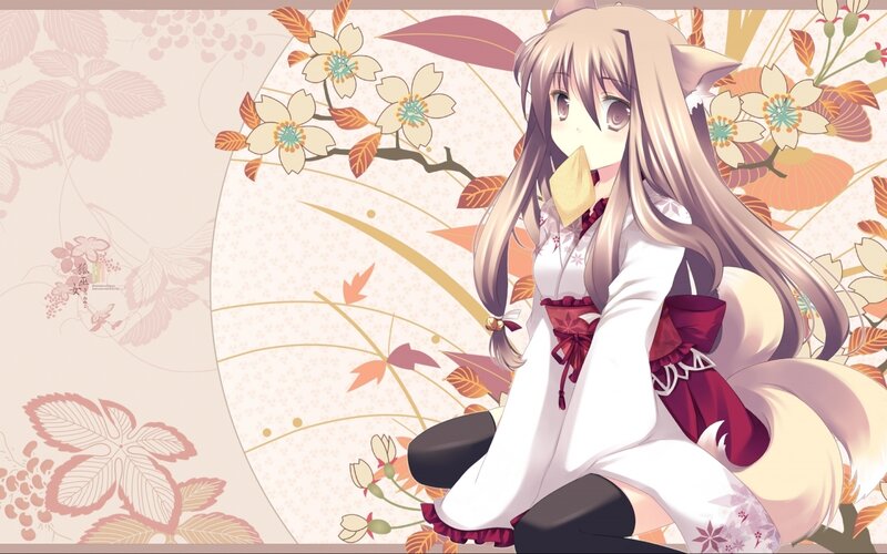 Fox-eared Girl in Kimono — White