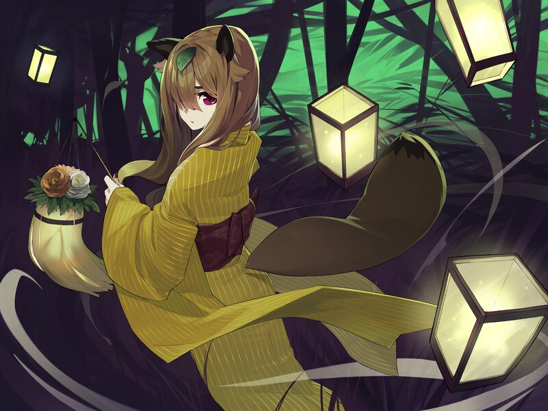 Fox-eared Girl in Kimono — Yellow
