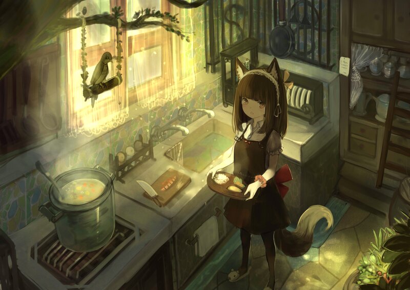 Fox-eared Girl in Kitchen — Brown
