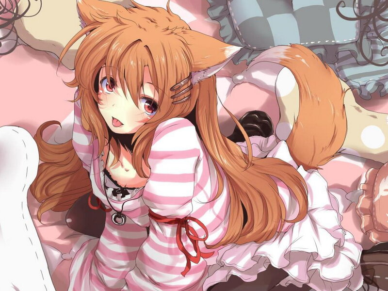 Fox-eared Girl in Pajamas — Pink