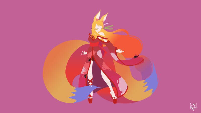 Fox-eared Girl in Red Dress