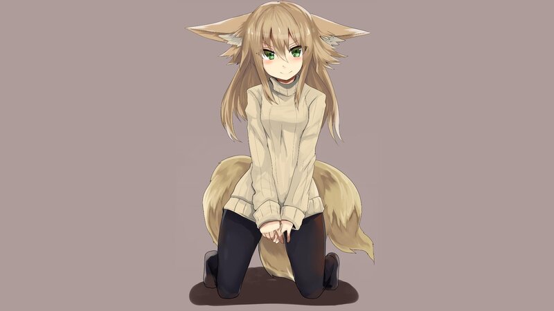 Fox-eared Girl Kneeling — Beige