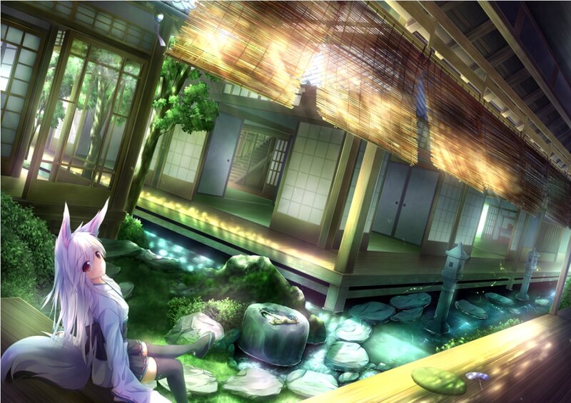 Fox-eared Girl Sitting — Green, Serene, Night