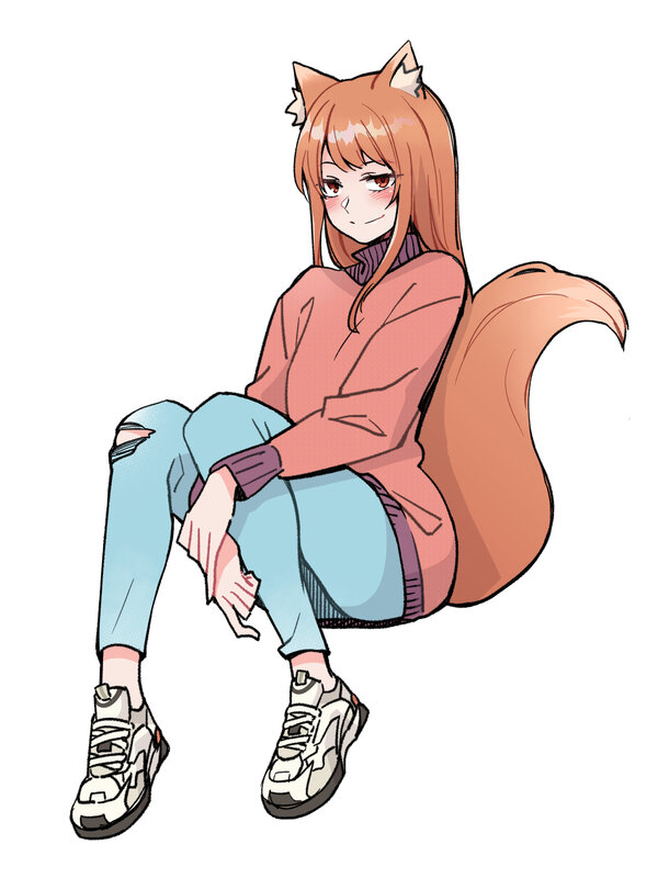 Fox-eared Girl Sitting — Orange, Calm