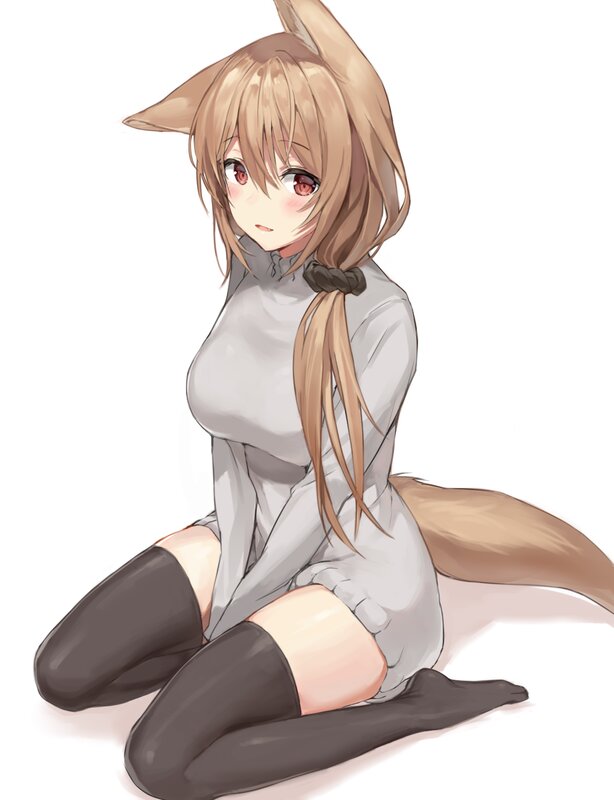 Fox-eared Girl Sitting — White, Calm