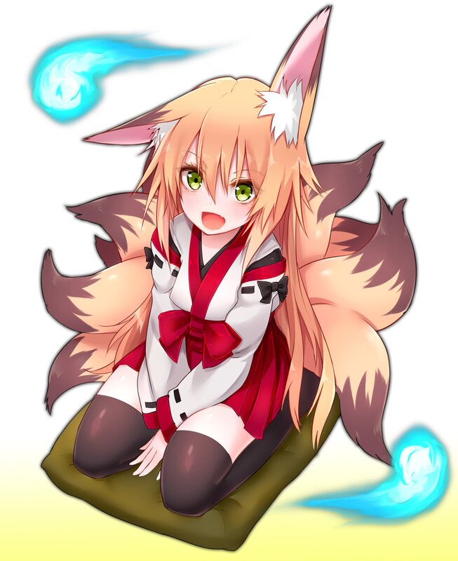 Fox-eared Girl — White, Playful, Anime