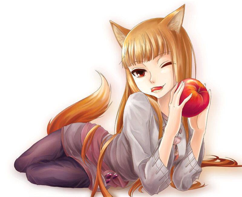 Fox-eared Girl with Apple — Orange, Playful