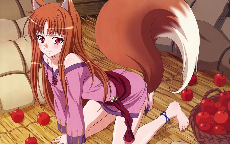 Fox-eared Girl with Apples — Brown, Playful