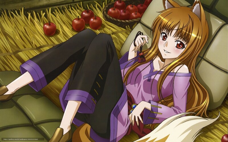 Fox-eared Girl with Apples — Purple, Calm, Anime