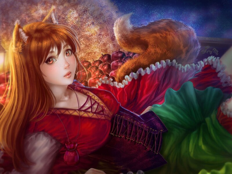 Fox-eared Girl with Apples — Red