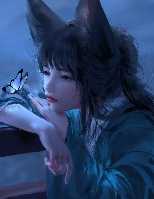 Fox-eared Girl with Butterfly