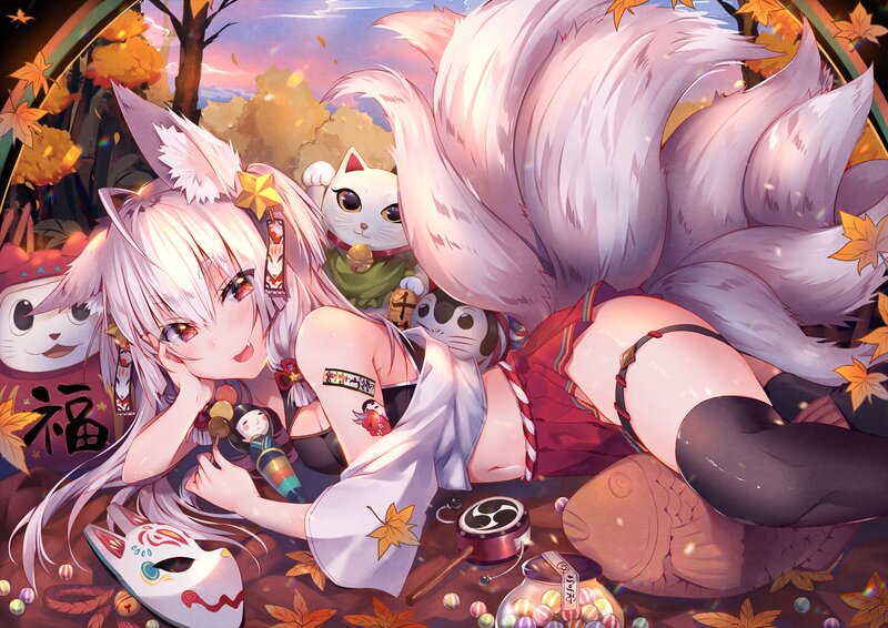 Fox-eared Girl with Cat