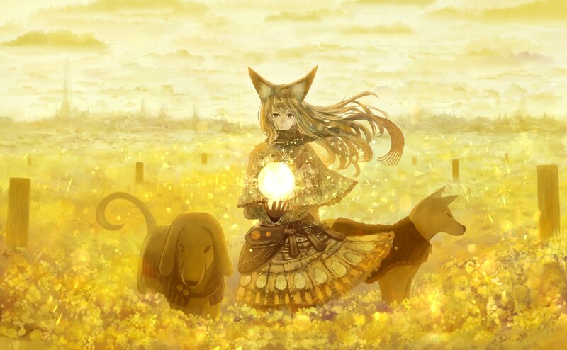 Fox-eared Girl with Dogs