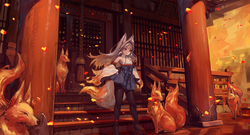 Fox-eared Girl with Kitsune — Orange
