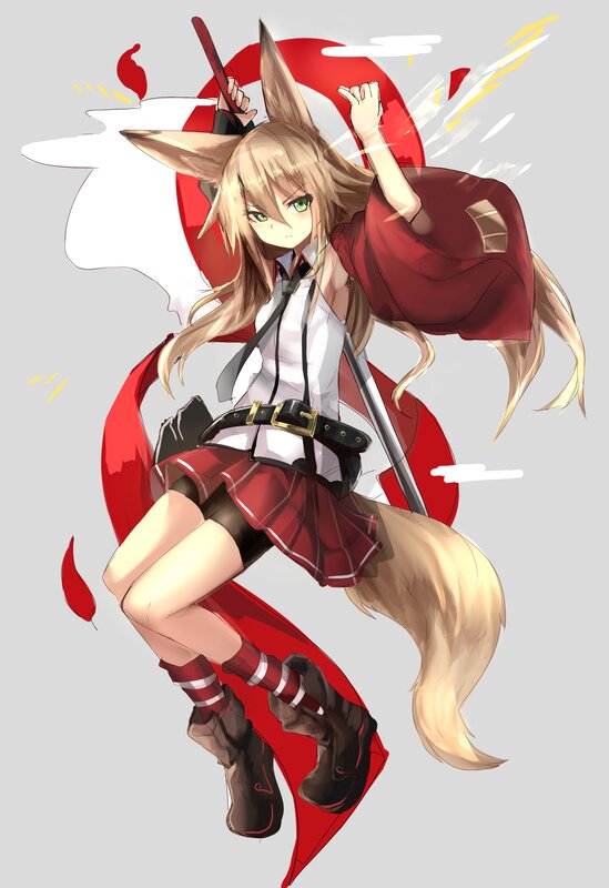 Fox-eared Girl with Sword — Red, Dynamic