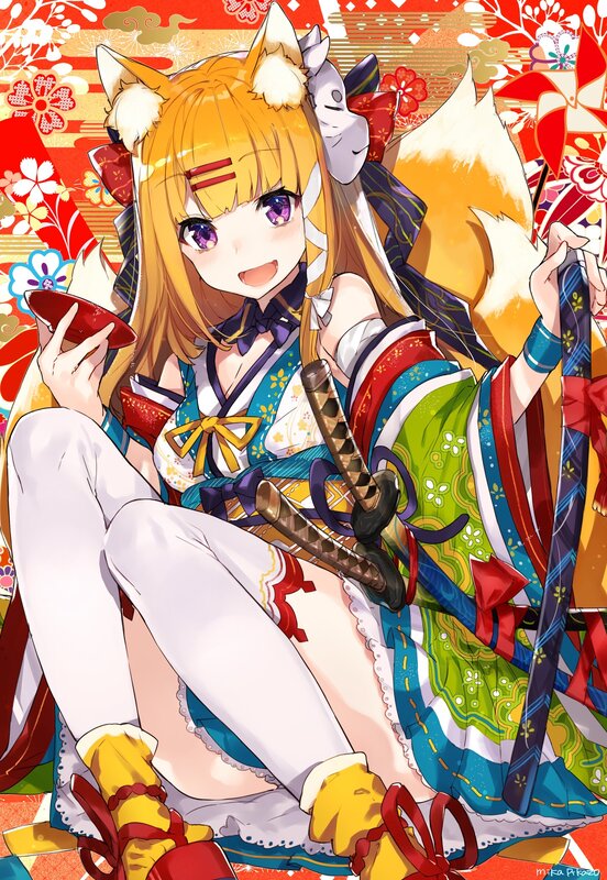 Fox-eared Girl with Sword — Red, Playful