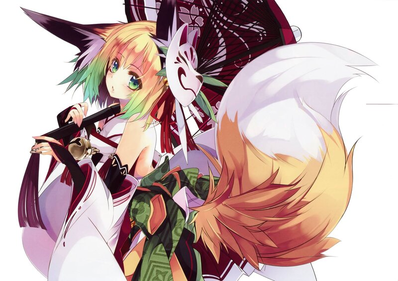 Fox-eared Girl with Sword — White