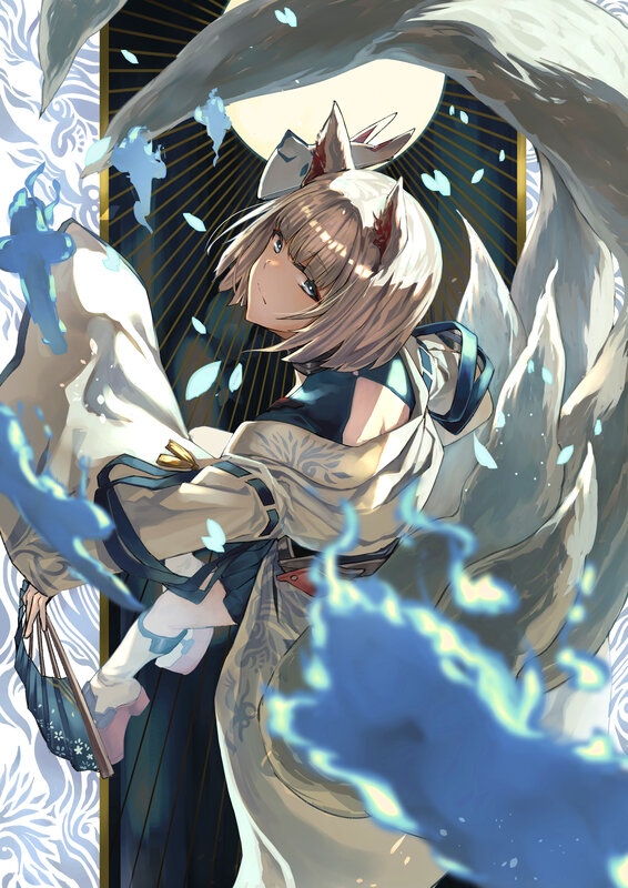 Fox-eared Girl with Tail — White