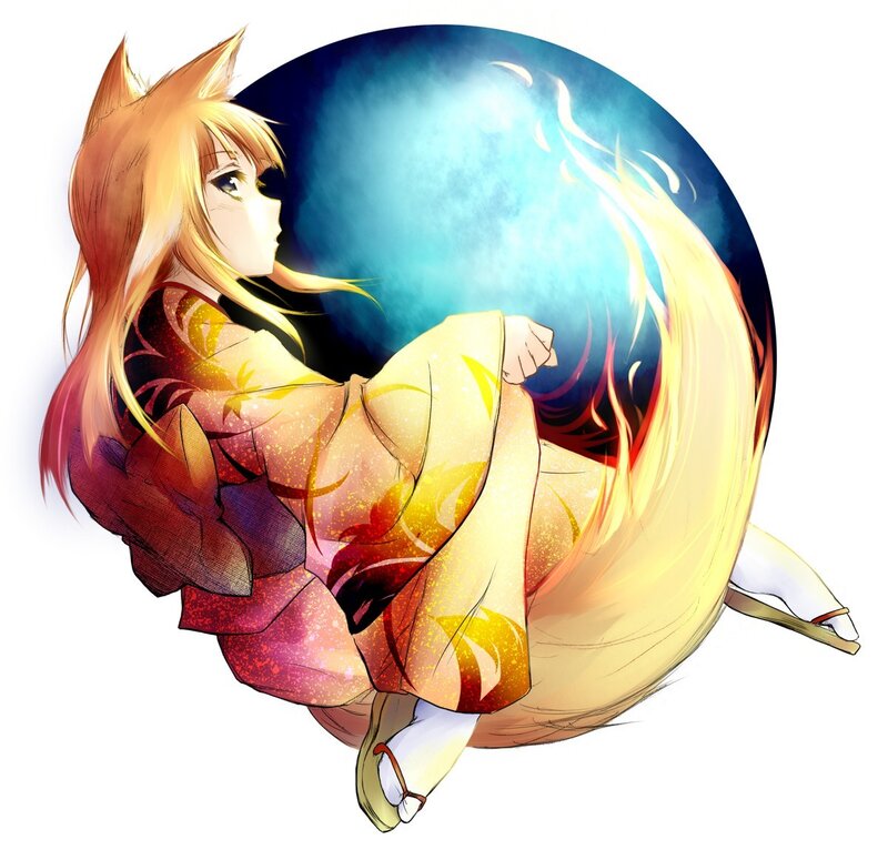 Fox-eared Girl with Tail — Yellow, Dramatic, Night