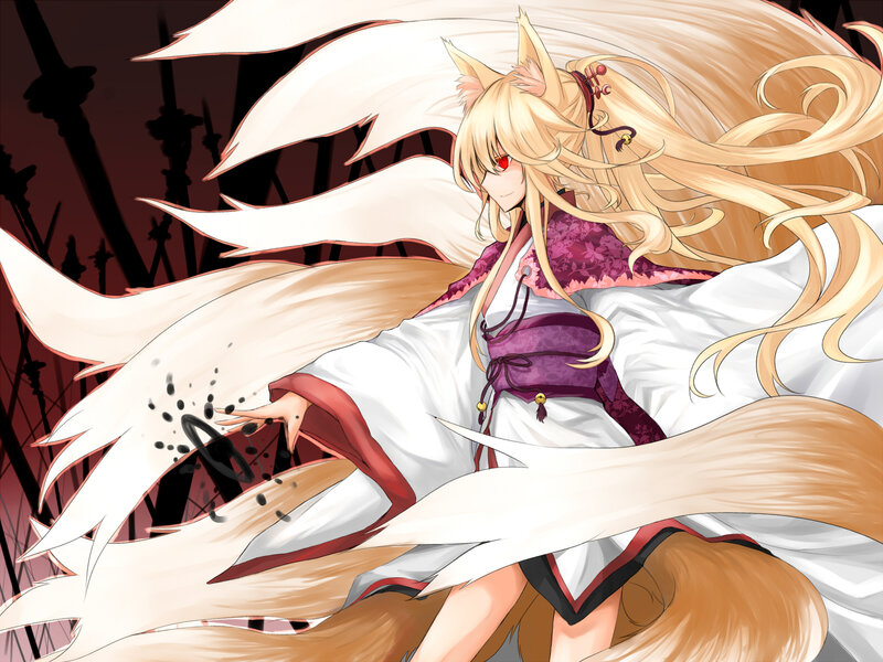 Fox-eared Girl with Tails — White