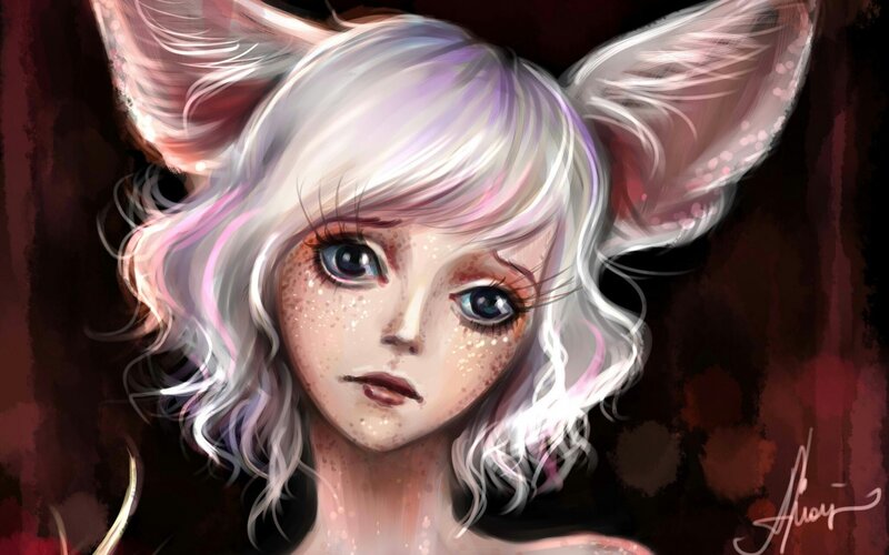 Fox-eared Girl with White Hair