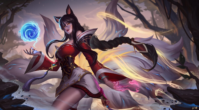 Fox-eared Woman Casting Spell — Red, Dramatic