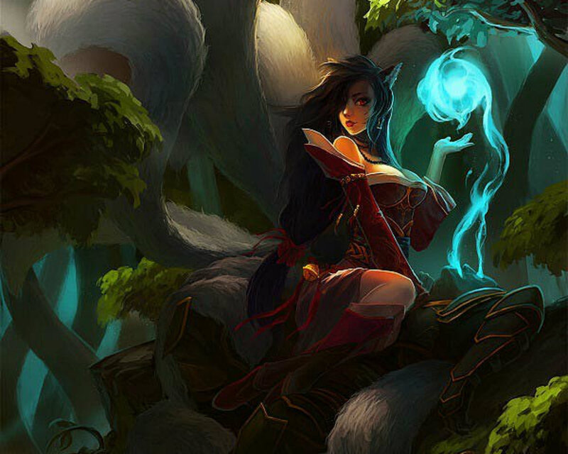 Fox-eared Woman in Forest — Blue, Mysterious