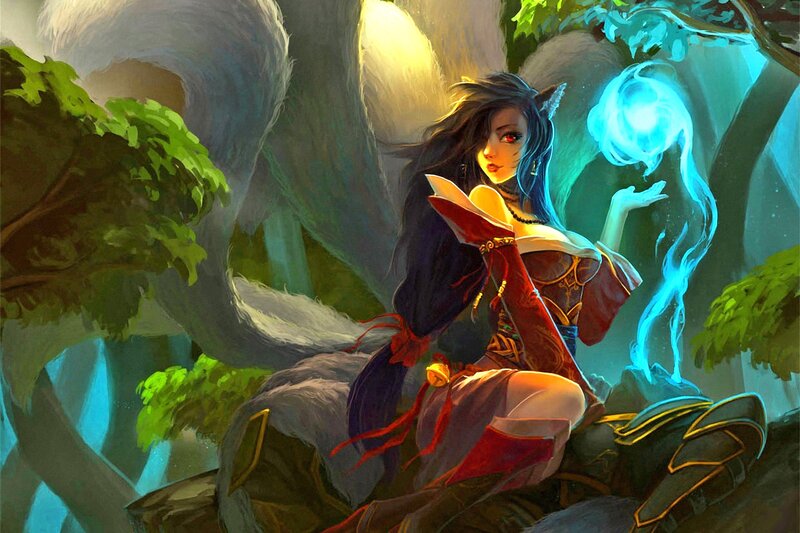 Fox-eared Woman in Forest — Blue, Mystical