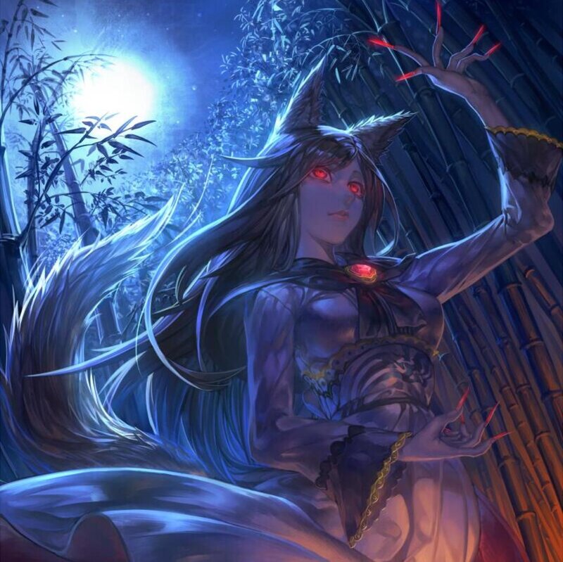 Fox-eared Woman in Forest — Blue