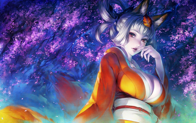Fox-eared Woman in Kimono — Purple