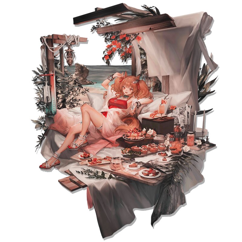 Fox-eared Woman on Bed — Red
