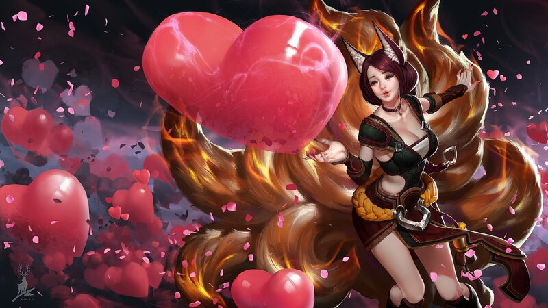 Fox-eared Woman with Hearts