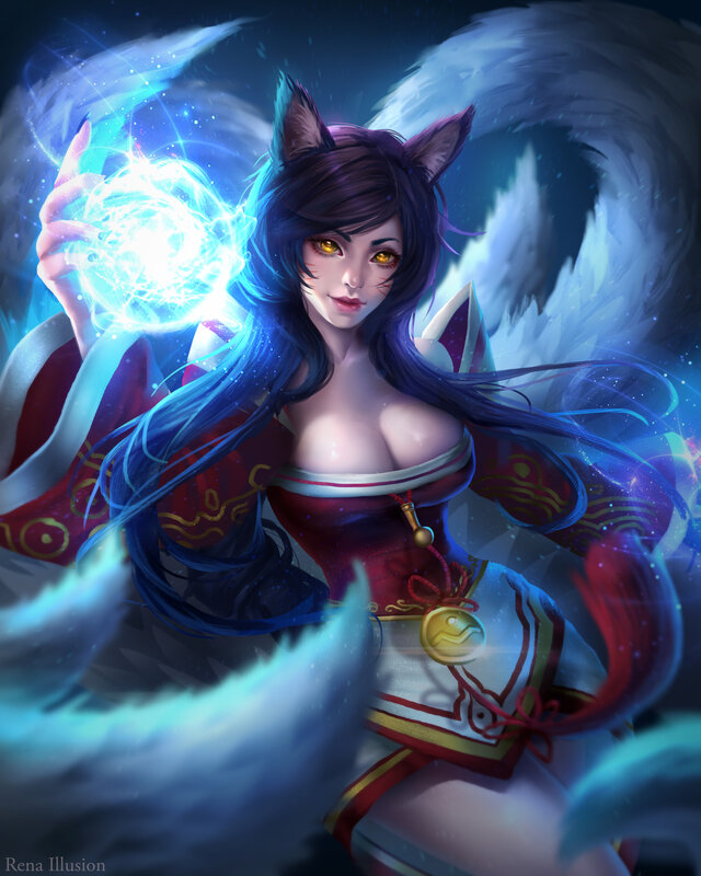 Fox-eared Woman with Magic — Blue, Dramatic, Night