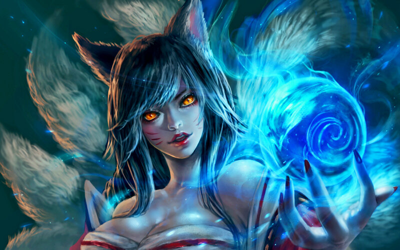 Fox-eared Woman with Magic — Blue, Dramatic