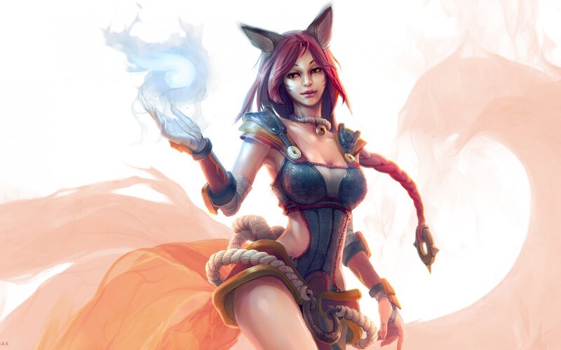 Fox-eared Woman with Magic — White, Dramatic
