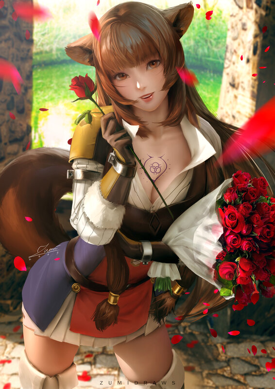 Fox-eared Woman with Roses